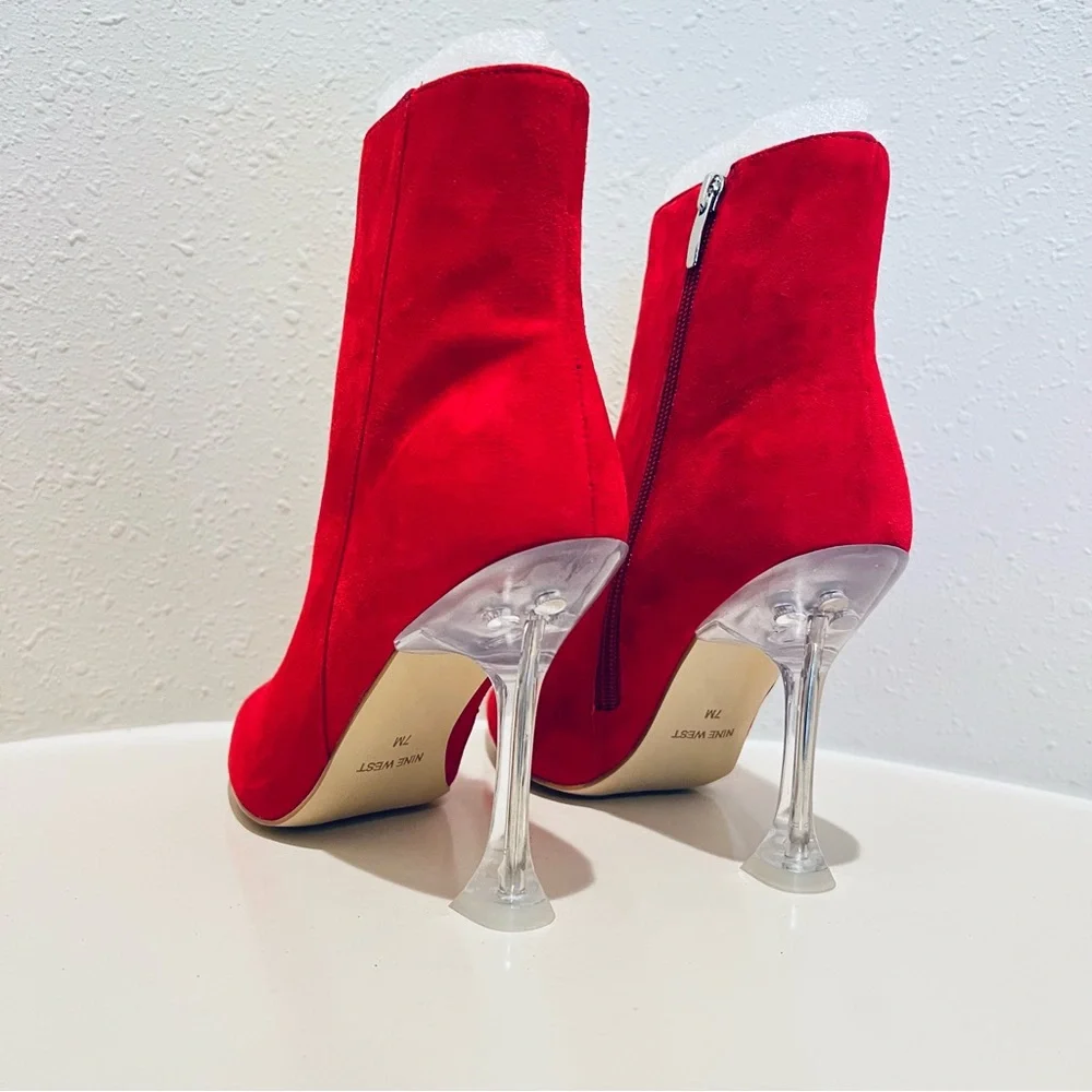 Nine West Tonight Red Suede Pointed Toe Heel Booties Size 7 NEW